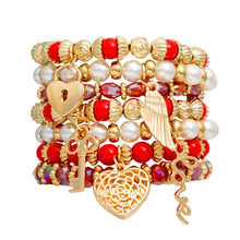 Load image into Gallery viewer, Pearl Bracelet Red White Bead Set for Women
