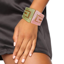 Load image into Gallery viewer, AKA Marbled Pink Green Art Deco Cuff Bracelet
