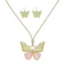 Load image into Gallery viewer, AKA Pink Green Butterfly Adjustable Cord Necklace
