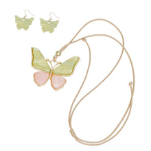 Load image into Gallery viewer, AKA Pink Green Butterfly Adjustable Cord Necklace
