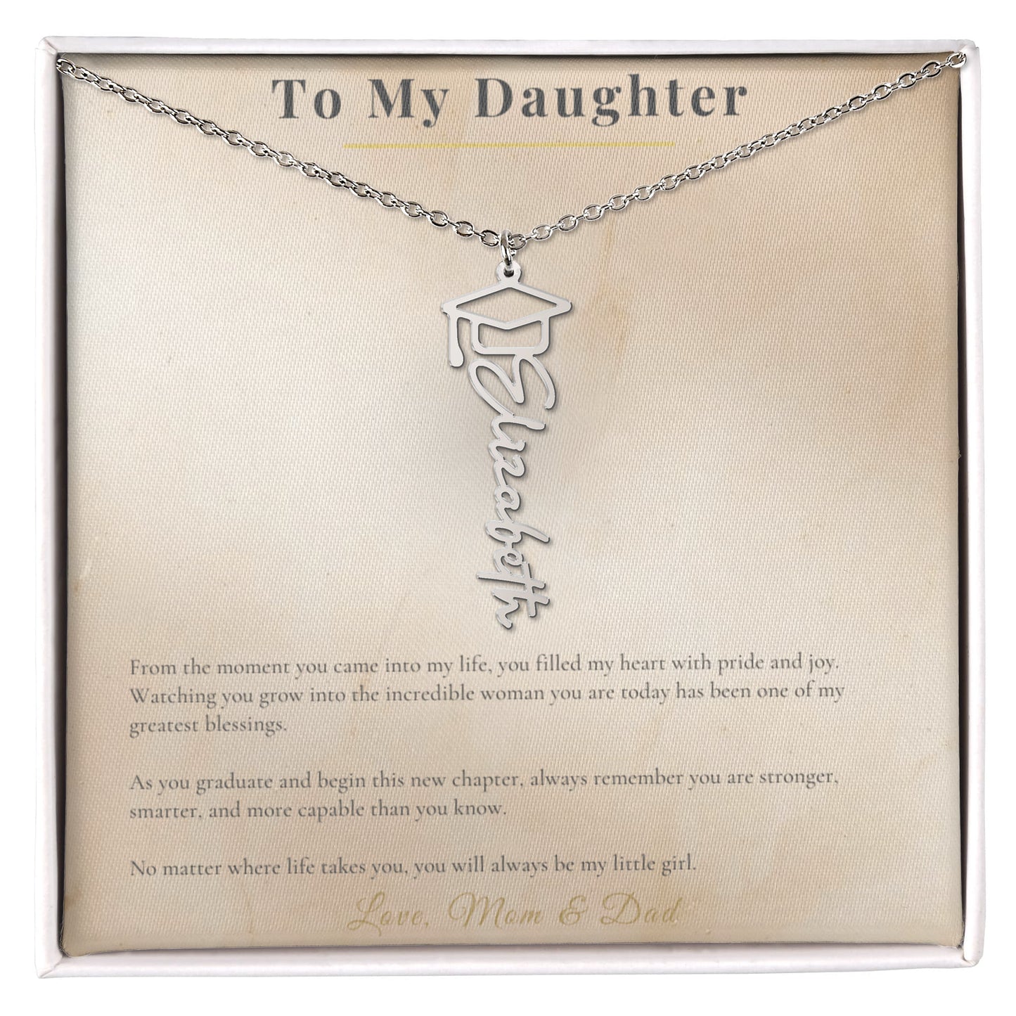 Graduation Name Necklace for Daughter – Personalized Graduation Gift from Mom and Dad – Class of 2026 Custom Name Jewelry – Proud of You Graduation Necklace