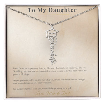 Graduation Name Necklace for Daughter – Personalized Graduation Gift from Mom and Dad – Class of 2026 Custom Name Jewelry – Proud of You Graduation Necklace