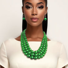 Load image into Gallery viewer, Multi Strand Green Pearl Necklace Set
