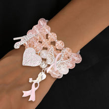 Load image into Gallery viewer, Breast Cancer Light Pink Glass Bead Angel 4 Pc Bracelets
