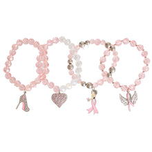 Load image into Gallery viewer, Breast Cancer Light Pink Glass Bead Angel 4 Pc Bracelets
