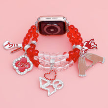 Load image into Gallery viewer, DST Sorority Red Clear Bead Watch Band for Women
