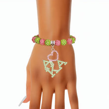 Load image into Gallery viewer, AKA Pink Green Bling Sorority Charm Bracelet
