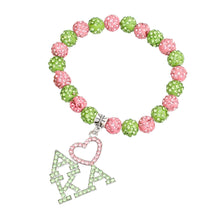 Load image into Gallery viewer, AKA Pink Green Bling Sorority Charm Bracelet
