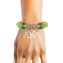 Load image into Gallery viewer, AKA Sorority Rondelle Bead Letter Charm Bracelet
