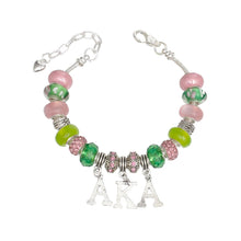 Load image into Gallery viewer, AKA Sorority Rondelle Bead Letter Charm Bracelet
