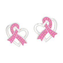 Load image into Gallery viewer, Studs Silver Pink Ribbon Looped Heart Earrings
