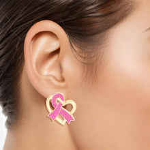 Load image into Gallery viewer, Studs Gold Pink Ribbon Looped Heart Earrings
