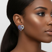 Load image into Gallery viewer, ZPB Sorority Heart Blue Clear Bling Stud Earrings
