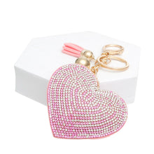 Load image into Gallery viewer, Keychain Sparkling Love Pink Padded Heart Charm
