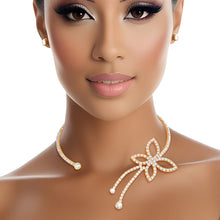 Load image into Gallery viewer, Memory Wire Choker Gold Rhinestone Butterfly Set
