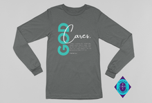 Load image into Gallery viewer, Easter Edition:  God Cares Unisex Long Sleeve T-shirt: I Peter 5:6-7 By: A. Perry

