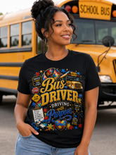 Load image into Gallery viewer, Autism Bus Driver – Driving with Purpose Graphic T-Shirt | School Bus Driver Autism Awareness Shirt | Special Education Transportation Gift

