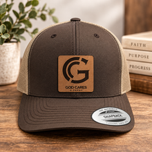 Load image into Gallery viewer, Custom God Cares Hat with Logo Leather Patch
