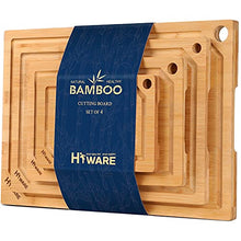 Load image into Gallery viewer, Hiware Bamboo Heavy Duty Chopping/ Cutting Boards Set with Juice Groove for Kitchen, Meat, Vegetables - Pre Oiled, Extra Large, 4-Piece
