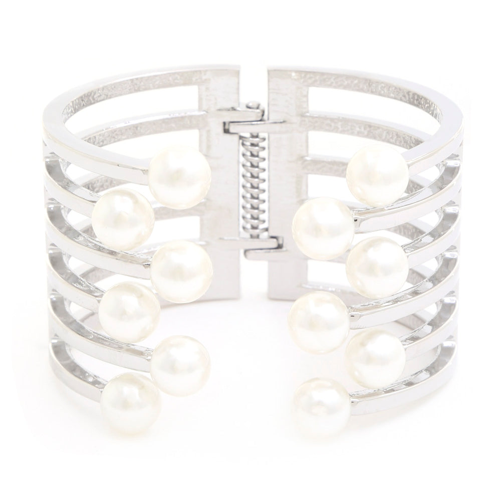 Gold Plated Metal Pearl Cuff Bracelet