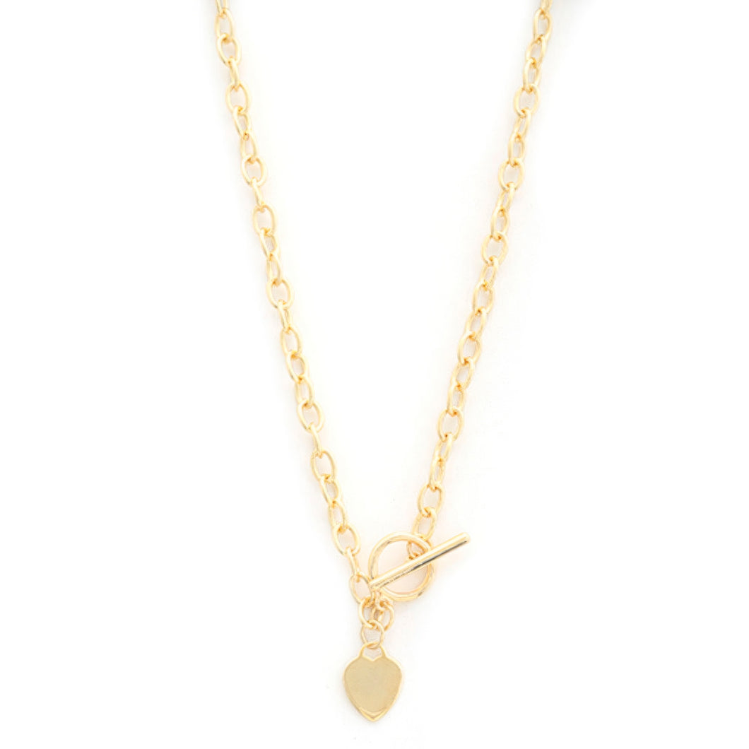 Gold Dipped Brass Chain Heart Pendant Toggle Clasp Necklace