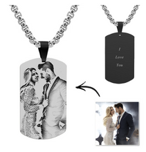 Load image into Gallery viewer, Engraved Black Titanium Steel Photo Tag Necklace
