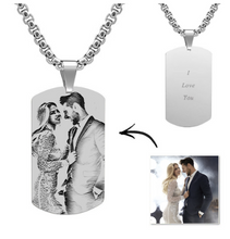 Load image into Gallery viewer, Engraved Black Titanium Steel Photo Tag Necklace
