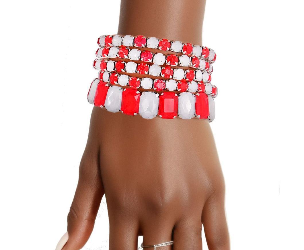 Red White Stretch Tennis Bracelets