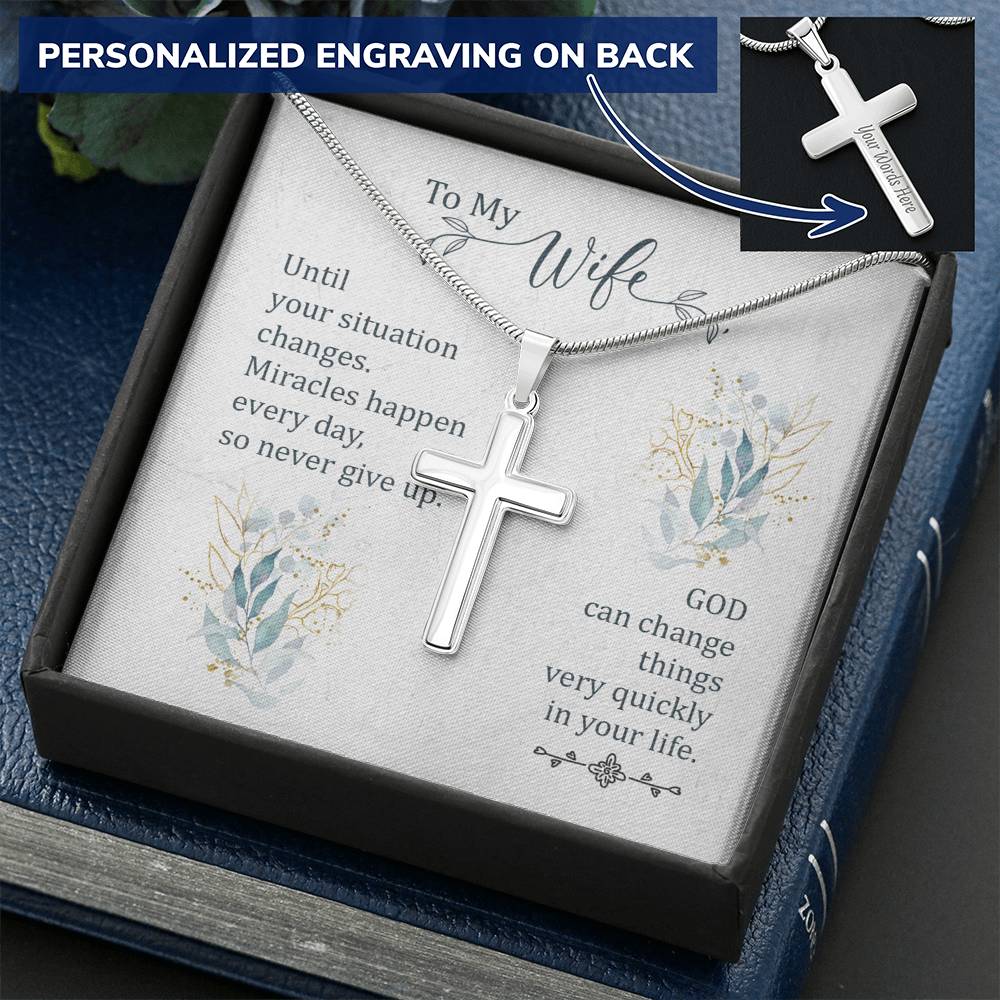 Miracles Happen Every Day Cross Necklace