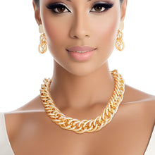 Load image into Gallery viewer, Chain Necklace Gold Double Curb Link Set Women
