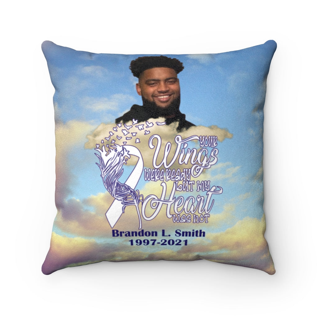 Custom Memorial Wings Were Ready Brandon Smith Faux Suede Square Pillow Case