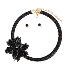 Load image into Gallery viewer, Choker Black Bling Pointed Flower Set for Women

