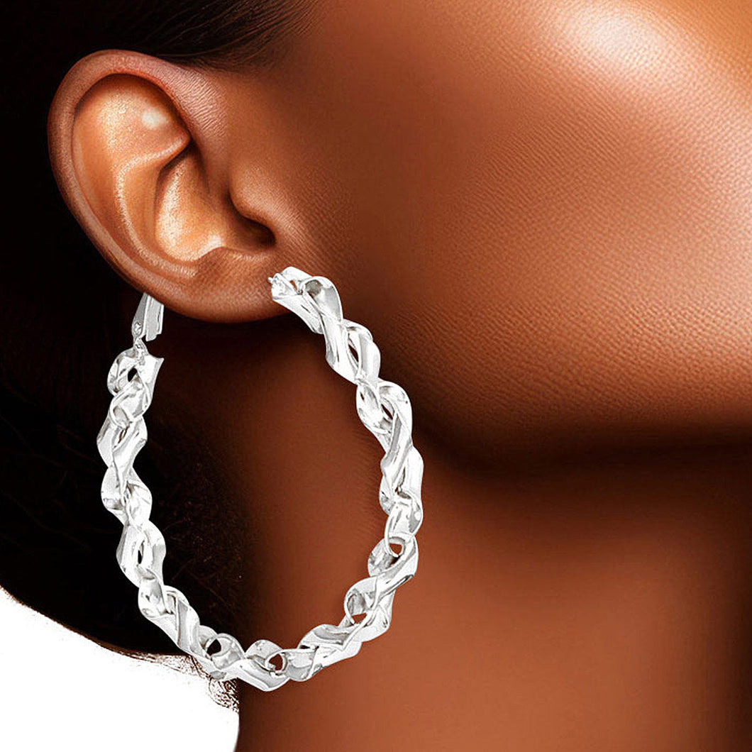 Hoop 14k White Gold Medium Twisted Earrings for Women