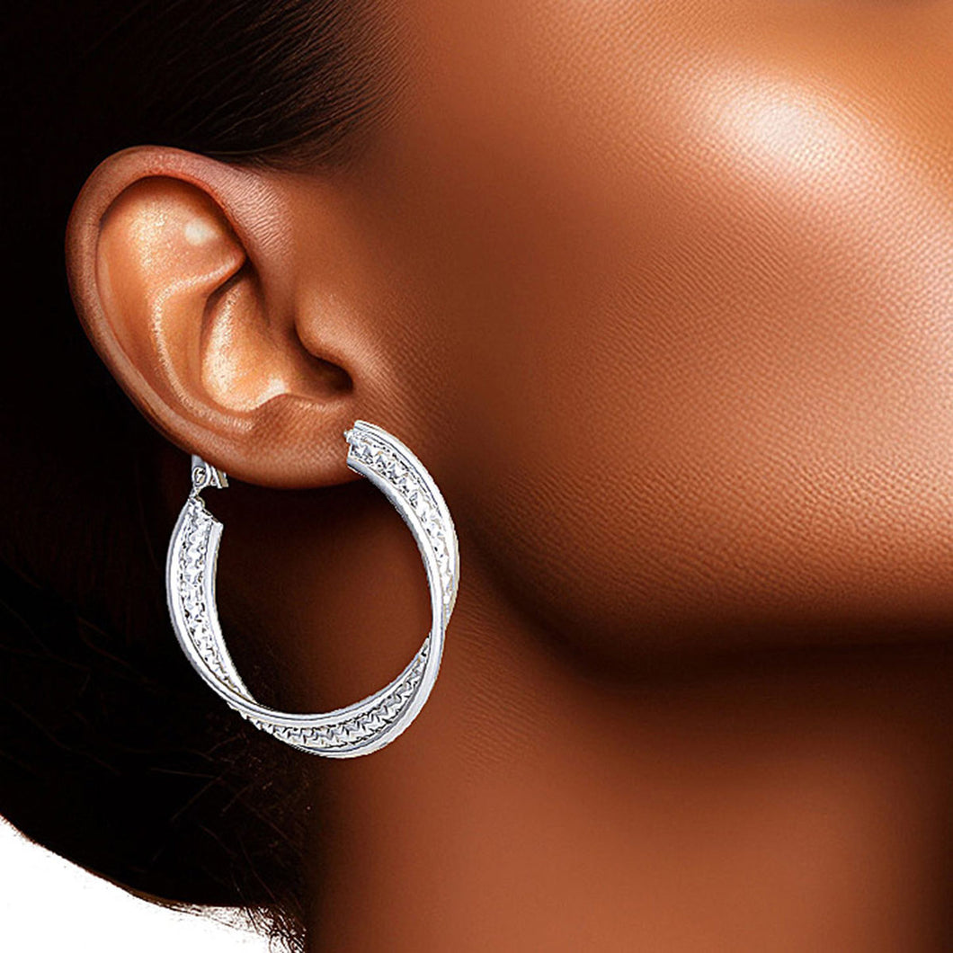Hoop White Gold Small Diamond-Cut Earrings Women