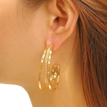 Load image into Gallery viewer, Hoop 14K Gold Medium Triple Earrings Women
