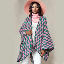 Load image into Gallery viewer, Kimono Cardigan Poly Pink Green Geo Knit for Women
