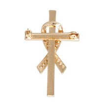 Load image into Gallery viewer, Gold Pink Ribbon Cross Brooch

