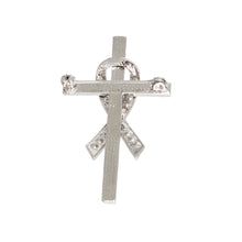 Load image into Gallery viewer, Silver Pink Ribbon Cross Brooch
